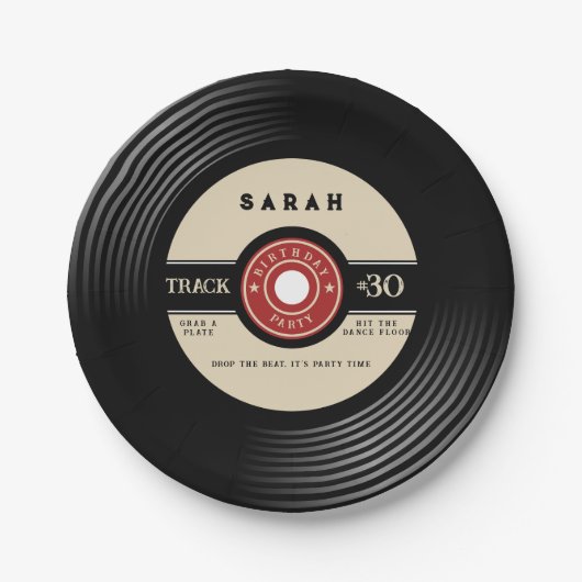Retro Vinyl Record Verjaardagspapier Bord (Voorkant)