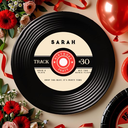 Retro Vinyl Record Verjaardagspapier Bord