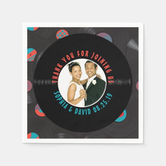 Retro Vinyl Record Weddenschap Foto bedankt Servet (Voorkant)