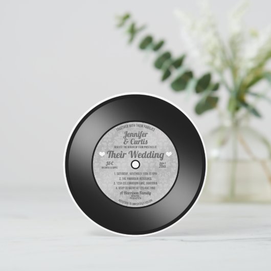 Retro Vinyl Record Weddenschap Kaart (Staand voorkant)