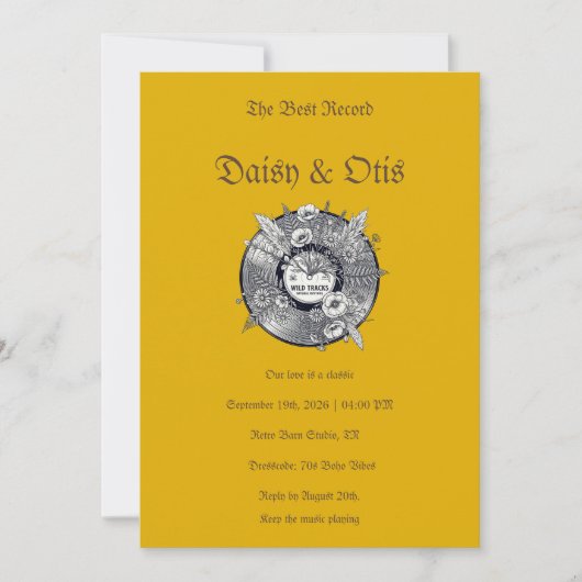 Retro Vinyl Record Wedding Invitation 70s Boho Kaart (Voorkant)
