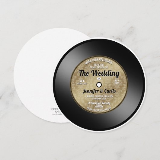 Retro Vinyl Record Wedding Save the Date Invitatio Kaart (Voorkant / Achterkant)