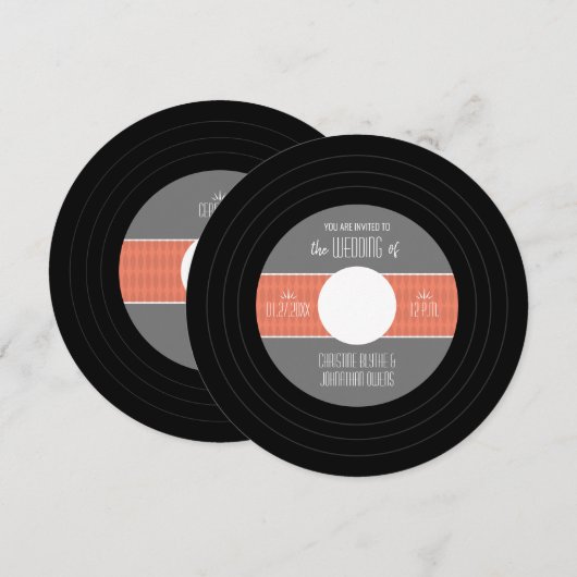 Retro Vinyl Record Weduwuitnodiging Kaart (Voorkant / Achterkant)