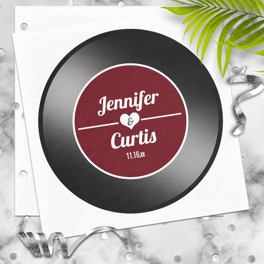 Retro Vinyl Record Wine Red Wedding Napkins Servet
