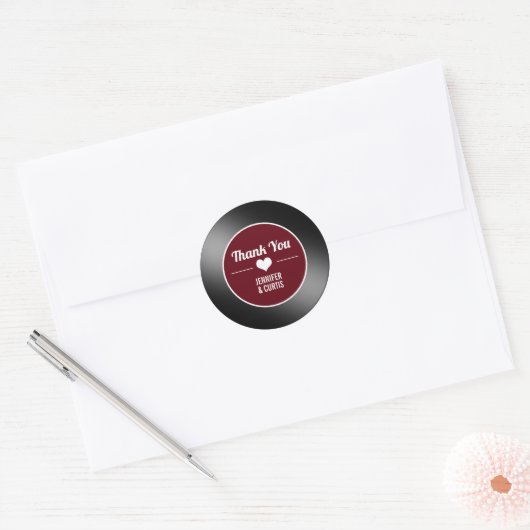 Retro Vinyl Record Wine Rood Weddenschap Dank je Ronde Sticker (Envelop)