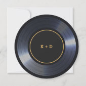 Retro Vinyl Record Zwart Bruiloft RSVP Kaart (Achterkant)
