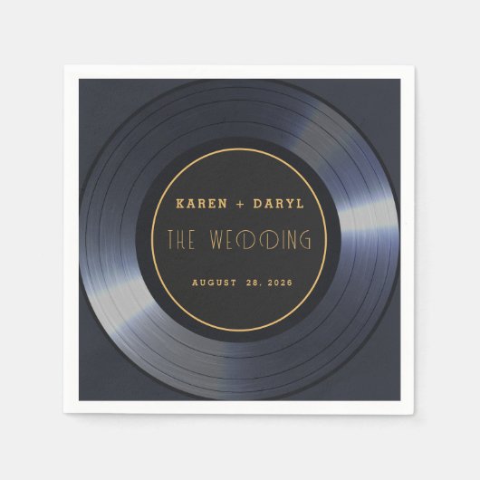 Retro Vinyl Record Zwart Bruiloft Servet (Voorkant)