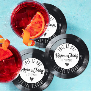 Retro Vinyl Record Zwart-Wit Muziek Trouwen Ronde Kartonnen Onderzetter