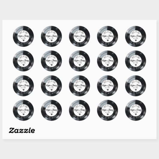Retro Vinyl Record Zwart-Wit Muziek Trouwen Ronde Sticker (Vel)