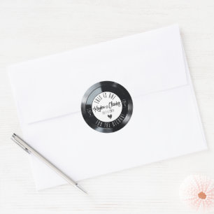 Retro Vinyl Record Zwart-Wit Muziek Trouwen Ronde Sticker