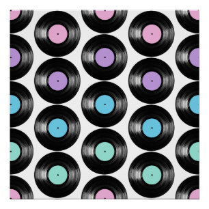Retro Vinyl Records Colorful Patroon Perfect Poster