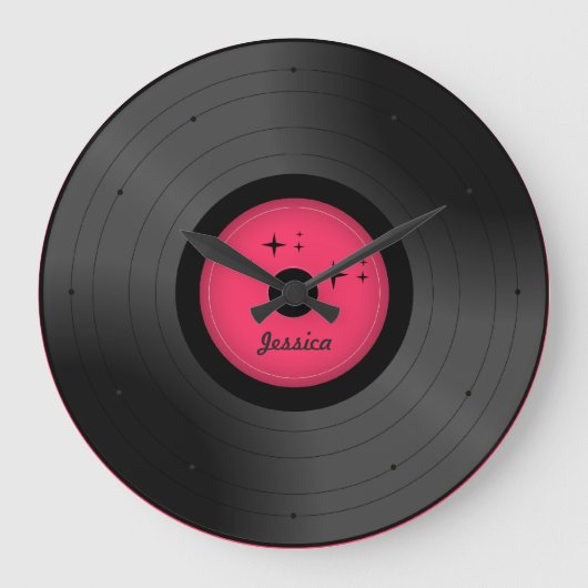 Retro Vinyl registreert alle kleuren gepersonalise Grote Klok (Voorkant)