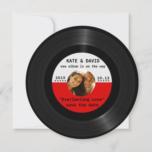 Retro Vinyl registreert uw foto sparen-de-Datum Save The Date (Voorkant)