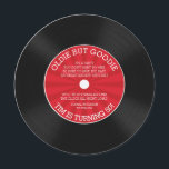 Retro vinyl single verjaardagsfeest uitnodiging<br><div class="desc">Vintage vinyl single verjaardagsfeest uitnodiging met een retro rood stervormig streeppatroon op een schattige ronde cirkel stansel verjaardagsuitnodiging. Perfect voor elke verjaardag voor volwassenen,  30e verjaardag,  40e verjaardag,  50e verjaardag,  60e verjaardag.</div>