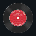 Retro vinyl single verjaardagsuitnodiging kaart<br><div class="desc">Vintage vinyl single verjaardagsuitnodiging met een retro rood stervormig streeppatroon op een ronde uitstansel verjaardagsuitnodiging. Perfect voor elke verjaardag voor volwassenen,  30e verjaardag,  40e verjaardag,  50e verjaardag,  60e verjaardag.</div>