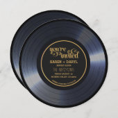 Retro Vinyl Zwart Bruiloft Record Kaart (Voorkant / Achterkant)