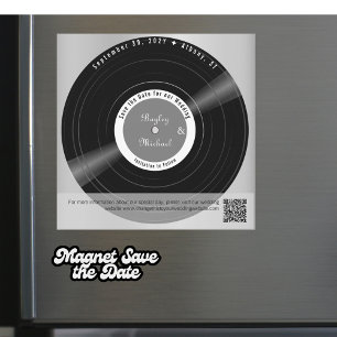 Retro Vinylen Huwelijksaankondiging Magnet Magnetische Uitnodiging