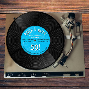 Retro Vinylenplaat Rock N Roll Blauwe Verjaardag Kaart