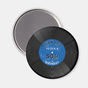 Retro Vinylenplaat Rock N Roll Blauwe Verjaardag Magneet