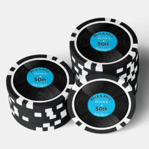 Retro Vinylenplaat Rock N Roll Blauwe Verjaardag Poker Chips