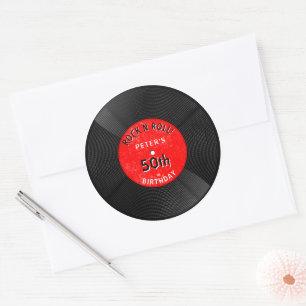 Retro Vinylenplaat Rock N Roll Rode Verjaardag Ronde Sticker