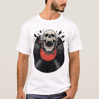 Retro Vinylenplaat Schedel  T-shirt