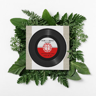 Retro vinylplaat Dubbele Geluk Huwelijk Kaart