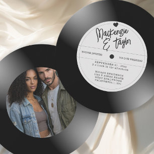 Retro Vinylplaat Foto Bruiloft Kaart