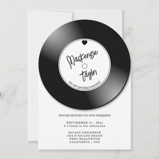 Retro Vinylplaat Foto Bruiloft Kaart (Voorkant)