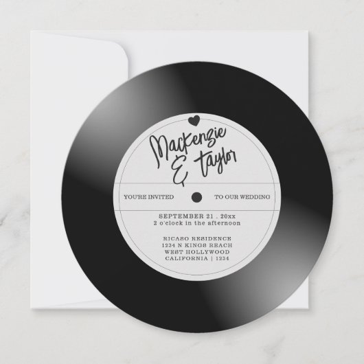 Retro Vinylplaat Foto Bruiloft Kaart (Voorkant)