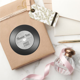 Retro Vinylplaat Huwelijk Bedankt Ronde Sticker