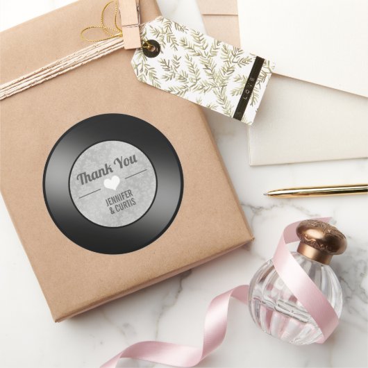 Retro Vinylplaat Huwelijk Bedankt Ronde Sticker (Geschenken)