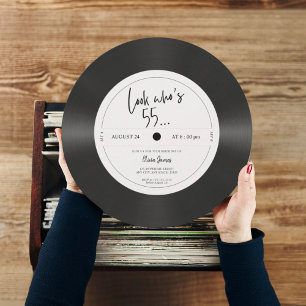Retro vinylplaat kijk wie 55 is, 55ste verjaardag kaart