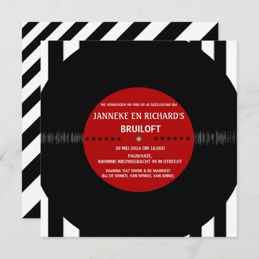 Retro Vinylplaat | Moderne Trouw Uitnodiging (Voorkant / Achterkant)