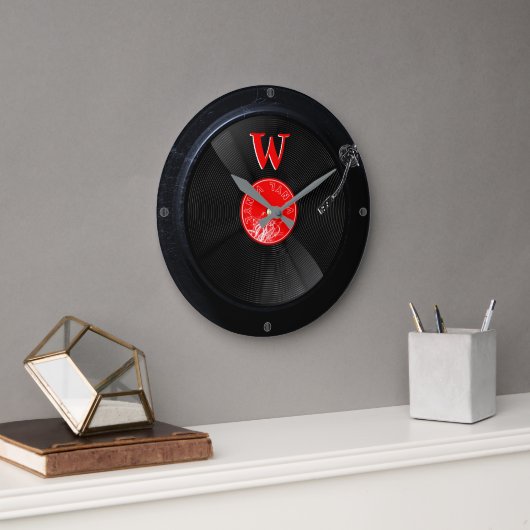 Retro vinylplaat monogram aangepaste wandklok (Kantoor)