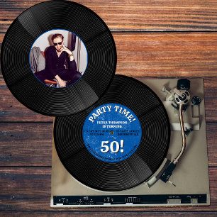 Retro vinylplaat muziek mijlpaal verjaardag foto  kaart