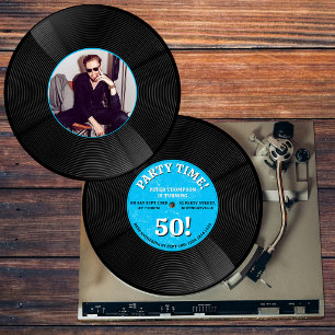 Retro vinylplaat muziek mijlpaal verjaardag foto  kaart