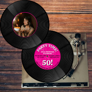 Retro vinylplaat muziek mijlpaal verjaardag foto  kaart
