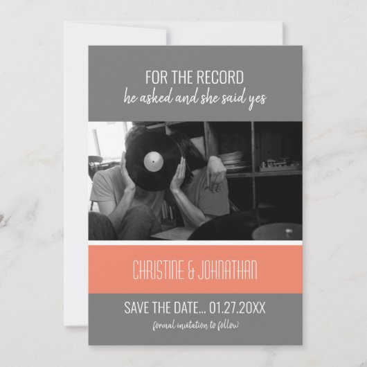 Retro vinylplaat platte save the date kaart (Voorkant)