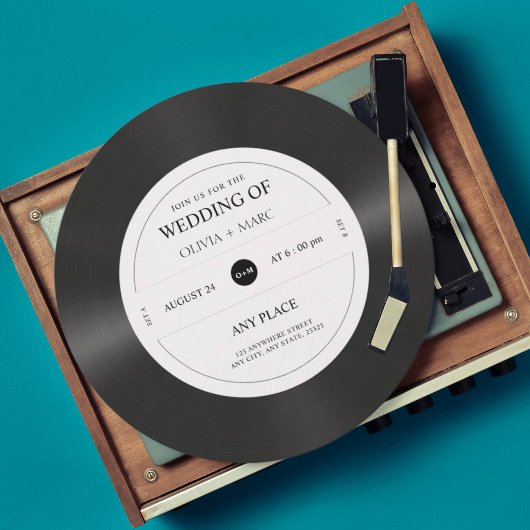 Retro vinylplaat QR-code bruiloft Kaart