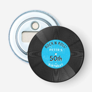 Retro Vinylplaat Rock N Roll Blauwe Verjaardag Button Flesopener