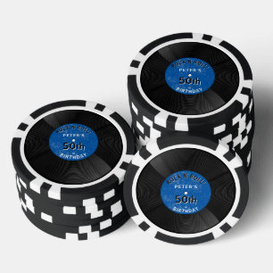 Retro Vinylplaat Rock N Roll Blauwe Verjaardag Poker Chips