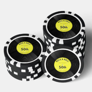 Retro Vinylplaat Rock N Roll Gele Verjaardag Poker Chips