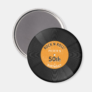 Retro Vinylplaat Rock N Roll Oranje Verjaardag Magneet