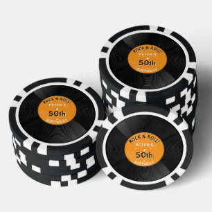 Retro Vinylplaat Rock N Roll Oranje Verjaardag Poker Chips