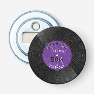 Retro Vinylplaat Rock N Roll Paarse Verjaardag Button Flesopener