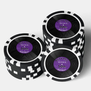 Retro Vinylplaat Rock N Roll Paarse Verjaardag Poker Chips
