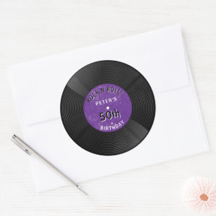 Retro Vinylplaat Rock N Roll Paarse Verjaardag Ronde Sticker