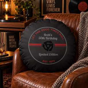 Retro Vinylplaat Ronde Kussen – Vintage Muziek Bi
