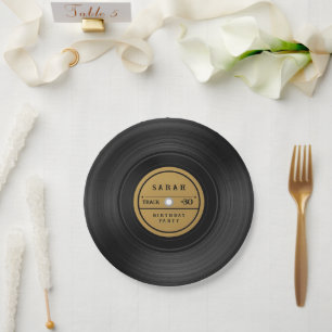 Retro vinylplaat verjaardag papieren bordje